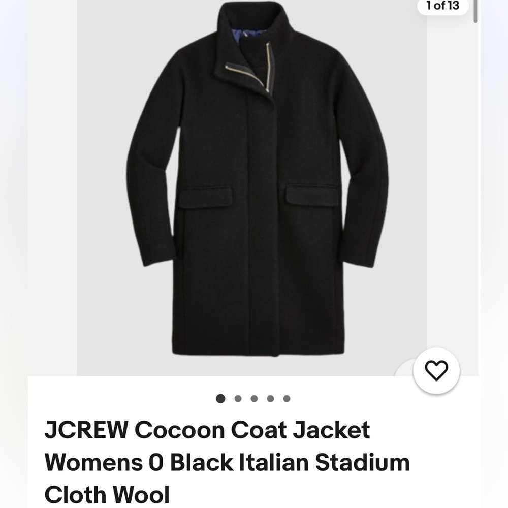 JCREW Cocoon Coat Jacket
Womens 0 Black Italian Stadium
Cloth Wool pre-owed